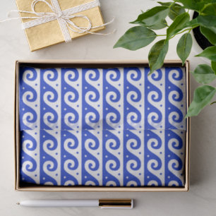 Papier Mousseline Fret grec, Motif d'onde méditerranéen, Bleu