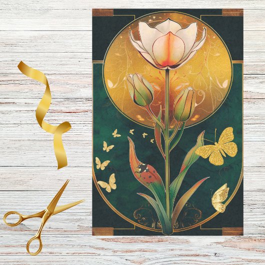 Papier Mousseline Frilly Tulip w Gold Butterflies sur LadyBug sur Gr
