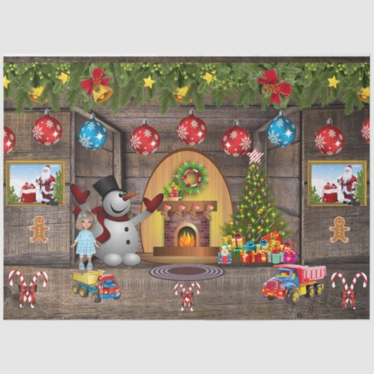 Papier Mousseline Frosty L'Arbre de Noël Snowman présente Père Noël (Recto)