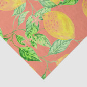 Papier Mousseline Fruit citron motif jaune et pêche rose (Détail)