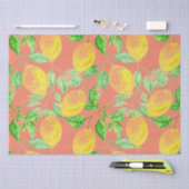Papier Mousseline Fruit citron motif jaune et pêche rose (Artisanat)