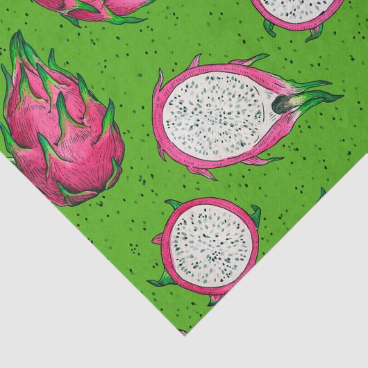 Papier Mousseline Fruit rouge dragon vert (Détail)