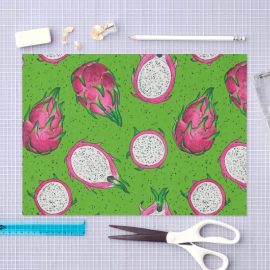 Papier Mousseline Fruit rouge dragon vert (Artisanat)