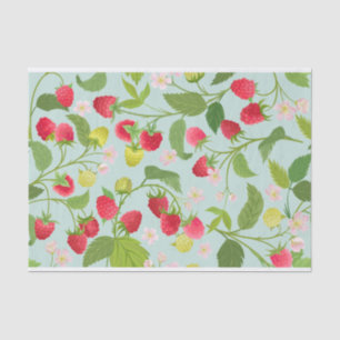 Papier Mousseline Fruits framboises rouges, Feuilles et fleurs