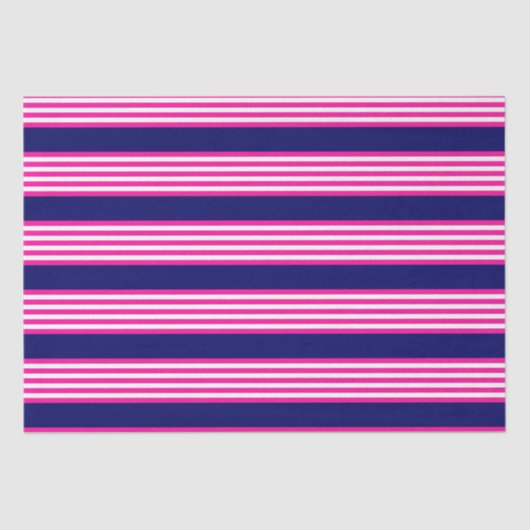 Papier Mousseline Fuchsia et blanc cinq bandes motif avec bleu (Recto)