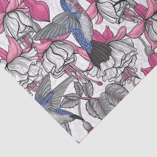 Papier Mousseline Fuchsia et colibris blancs (Détail)
