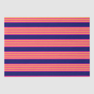 Papier Mousseline Fuchsia et rayures jaunes avec bleu marine