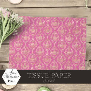 Papier Mousseline Fucsia Rose Or Pineapple Damassé