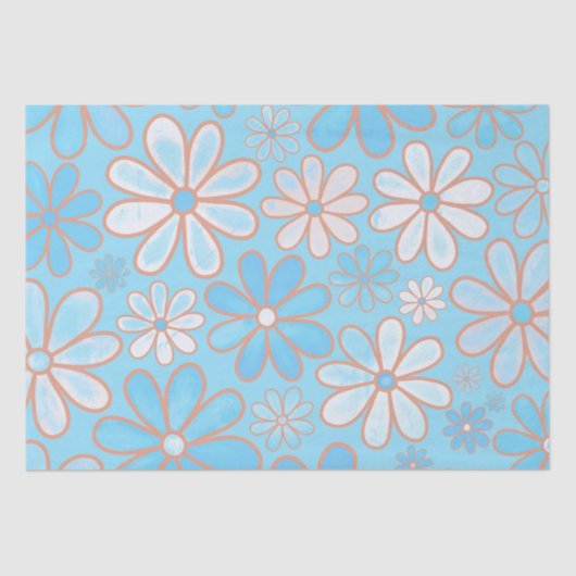 Papier Mousseline Fun Blue Daises. (Recto)