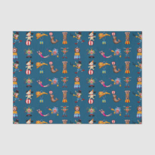 Papier Mousseline Fun Circus Party Actes Cartographie Motif Bleu