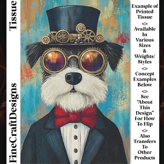 Papier Mousseline Fun Cute Steampunk Chien En Haut Chapeau Z5 Découp