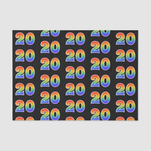 Papier Mousseline Fun Rainbow Spectrum Motif "20" Numéro d'événement (Recto)