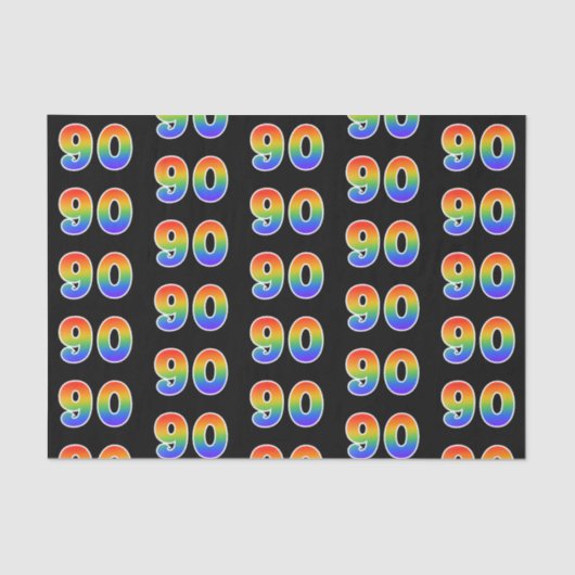 Papier Mousseline Fun Rainbow Spectrum Motif "90" Numéro d'événement (Recto)