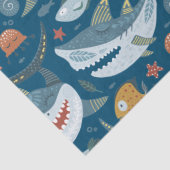 Papier Mousseline Funny Happy Shark Blue Ocean Animal Motif (Détail)