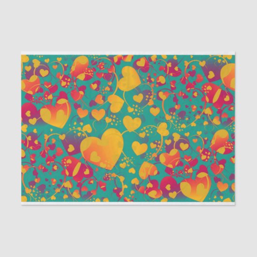 Papier Mousseline Funny Heart Motif IX - vert rouge jaune (Recto)