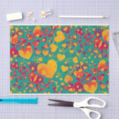 Papier Mousseline Funny Heart Motif IX - vert rouge jaune (Artisanat)