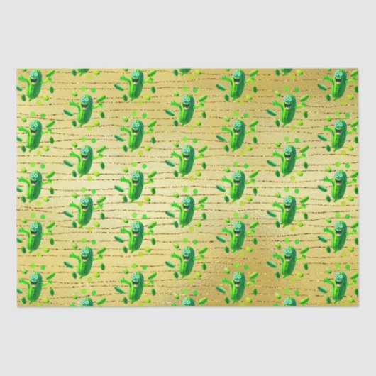 Papier Mousseline Funny Pickleman vert sur fond d'or (Recto)