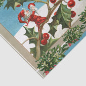 PAPIER MOUSSELINE FUNNY RED CHRISTMAS ELVES, HOLLYBERRIES, MISTLETOE (Détail)