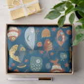 Papier Mousseline Funny Whimsical Océan Poisson Motif bleu (Cadeau)