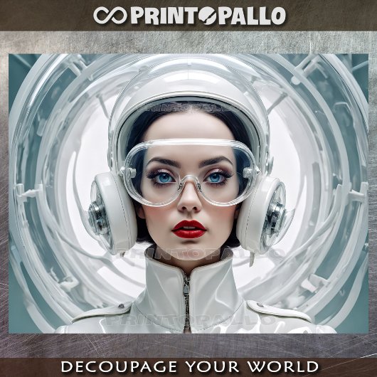 Papier Mousseline Futurisme rétro, Cyber Femme en blanc