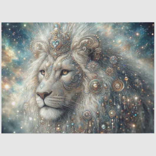 Papier Mousseline Galactic Lion Portrait Decoupage (Recto)