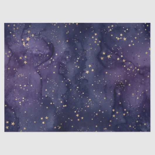 Papier Mousseline Galaxie violette et bleue avec découpage des étoil (Recto)
