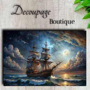 Papier Mousseline Galleon au Clair de Lune Navire à Voile Majestueux