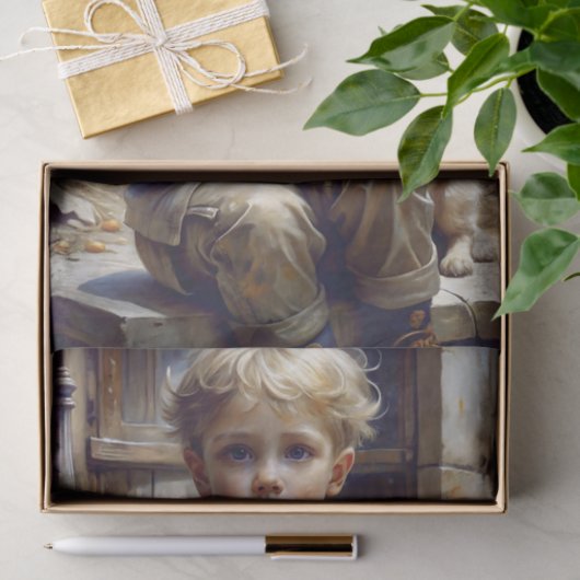 Papier Mousseline Garçon avec Puppy Decoupage (Cadeau)