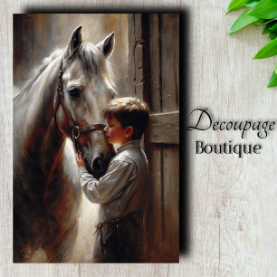 Papier Mousseline Garçon et Cheval Blanc Découpage