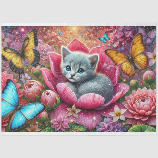 Papier Mousseline Garden Kitty Whimsy Decoupage  (Recto)