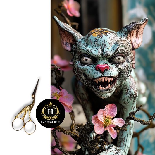 Papier Mousseline Gargoyle gothique Whimsical avec Blossoms Découpag