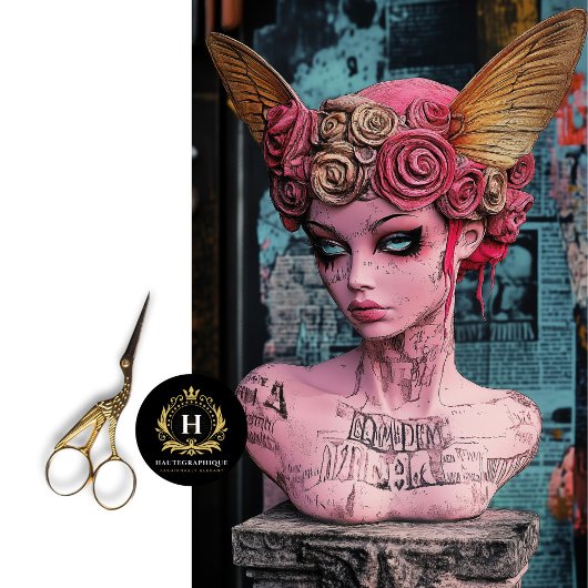 Papier Mousseline Gargoyle rose gothique Statue Découpage