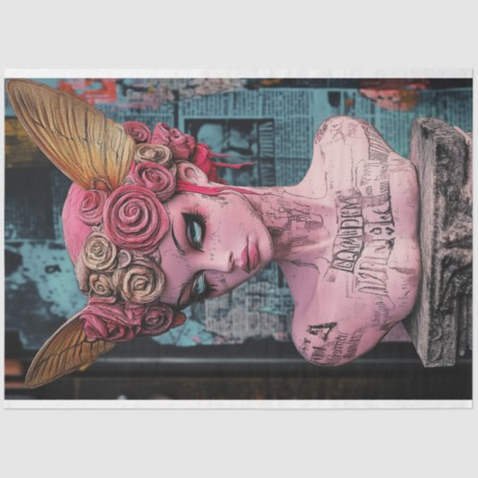 Papier Mousseline Gargoyle rose gothique Statue Découpage (Recto)