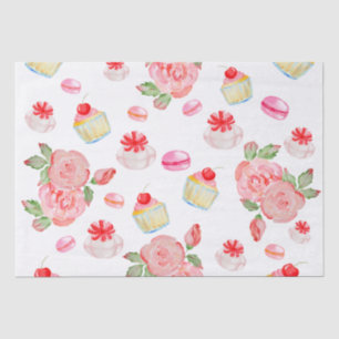 Papier Mousseline Gâteaux sucrés et roses en aquarelle