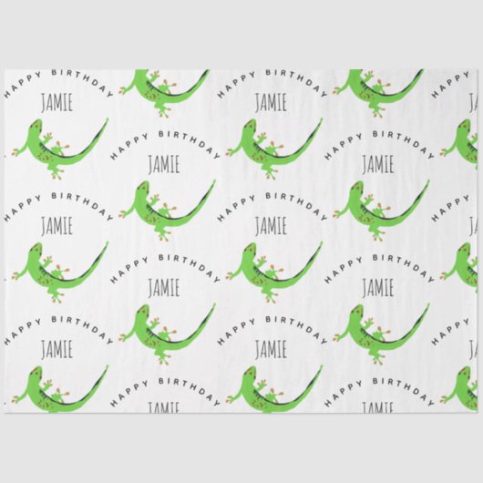 Papier Mousseline Gecko Lizard Reptile Anniversaire Nom personnalisé (Recto)