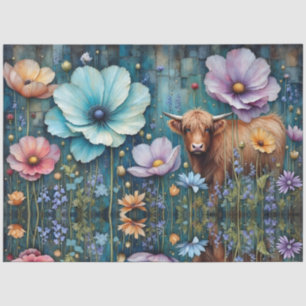 Papier Mousseline Génisse des Highlands Tapisserie Florale Colorée C