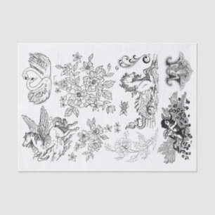 Papier Mousseline Genuine (pas AI) Vintage Black & White Line Art 03