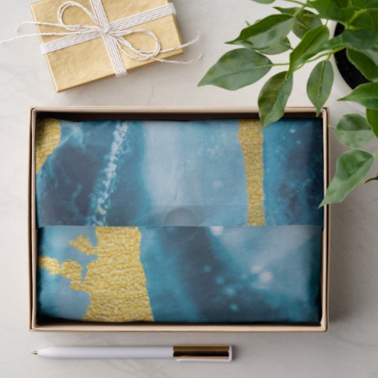 Papier Mousseline Géode Agate Gemstone Blue et Gold (Cadeau)