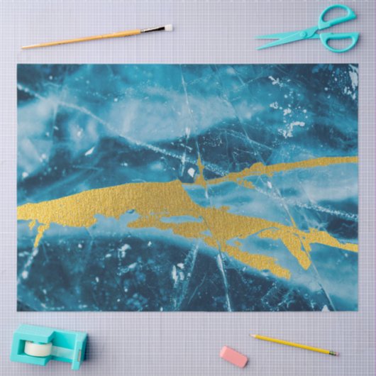 Papier Mousseline Géode Agate Gemstone Blue et Gold (Artisanat)