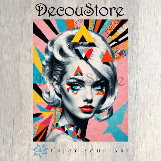 Papier Mousseline Geometric Muse – Modern Pop Art Woman Decoupage