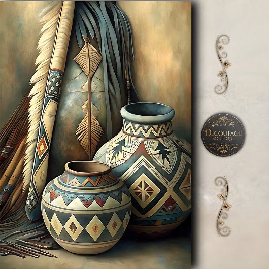 Papier Mousseline Geometric Tribal Pots & Arrows Decoupage