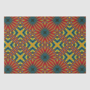 Papier Mousseline Géométrique rouge bleu et jaune Vintage Tribal Eth