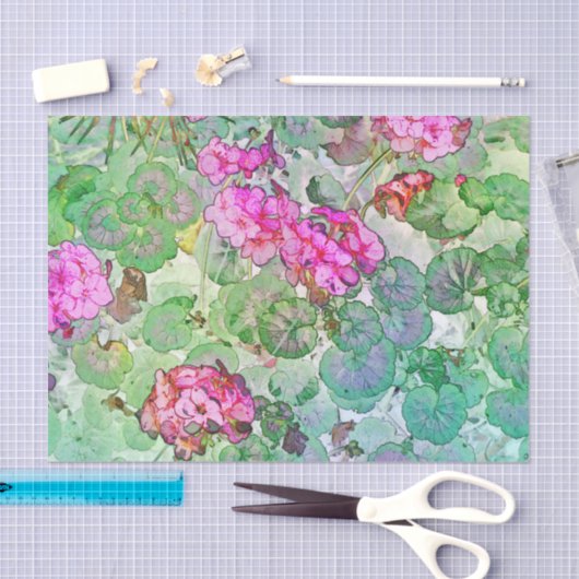 Papier Mousseline Géraniums aquarelles (Artisanat)