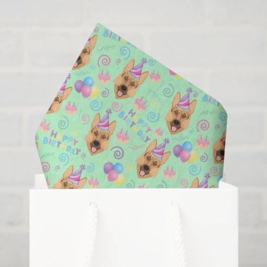 Papier Mousseline German Shepherd Tissue Paper in Green (Sac cadeau)