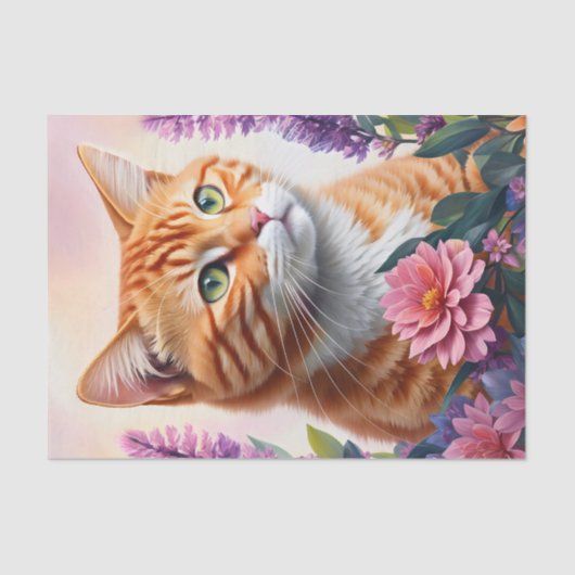 Papier Mousseline Ginger Cat Multicolor Floral Art (Recto)