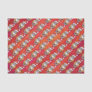 Papier Mousseline Ginger Chat Noël Sur Rouge
