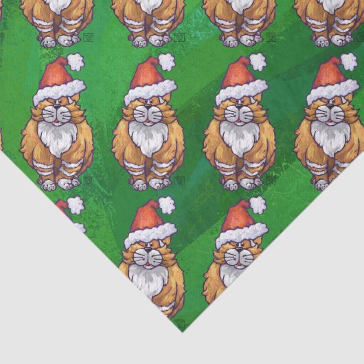 Papier Mousseline Ginger Chat Noël Sur Vert (Détail)