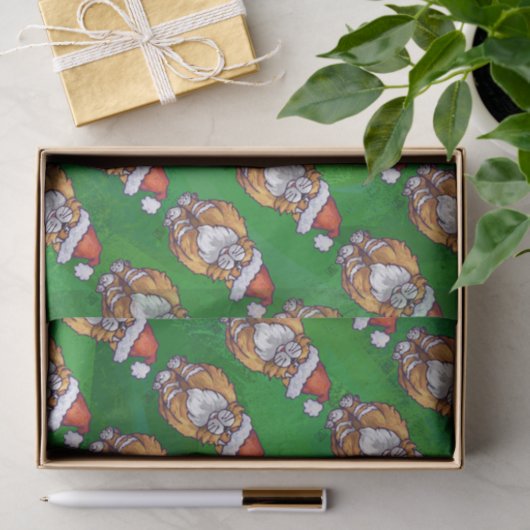 Papier Mousseline Ginger Chat Noël Sur Vert (Cadeau)