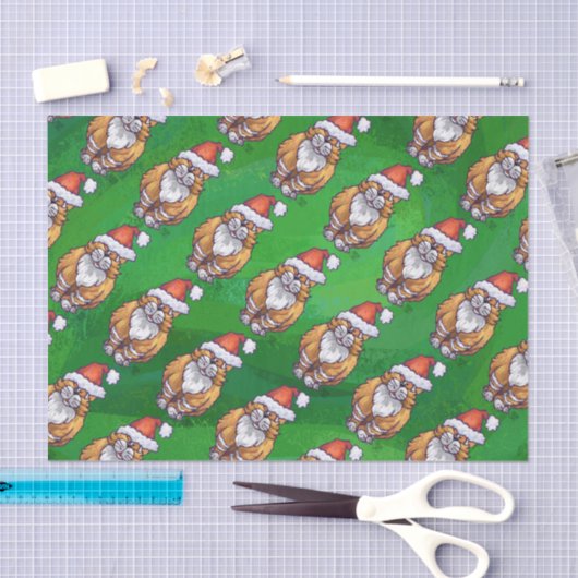 Papier Mousseline Ginger Chat Noël Sur Vert (Artisanat)