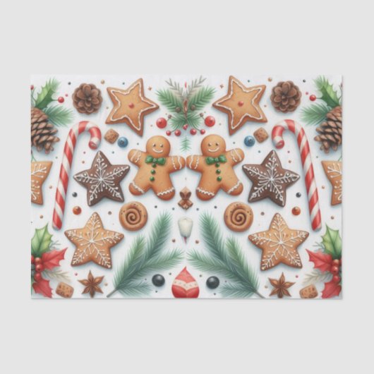 Papier Mousseline Gingerbread Cookie Candy Cane & Pine  (Recto)